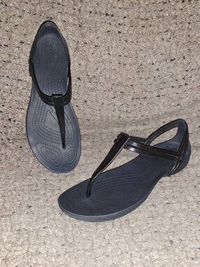 CROCS-Isabella Sandals Black T Strap Jelly Thong Slingback-Sz 6-Excellent